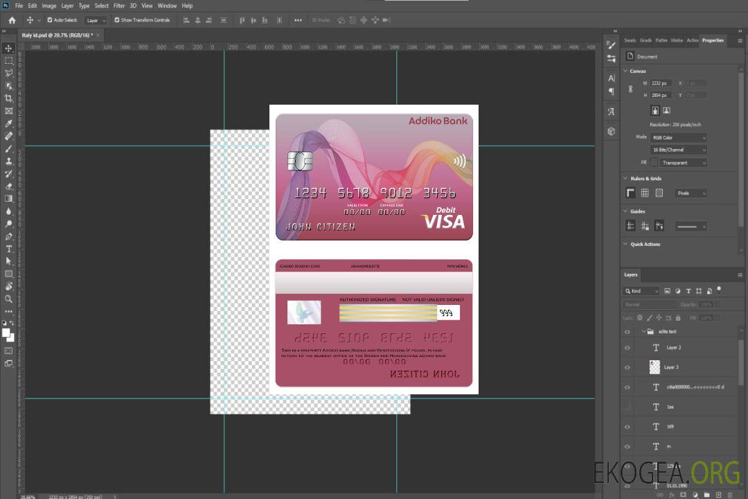 Carte visa bancaire Addiko de Bosnie-Herzégovine template